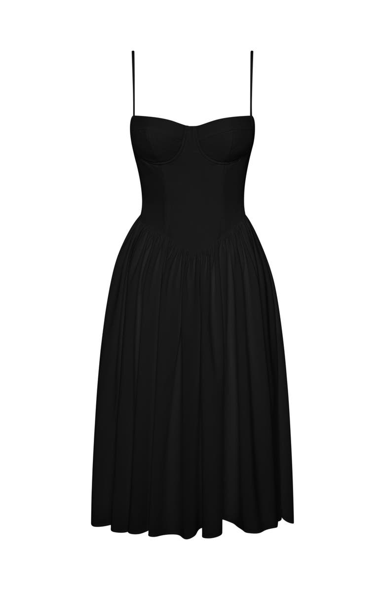 LEAU Ballerina Bustier Midi Dress, Alternate, color, Black