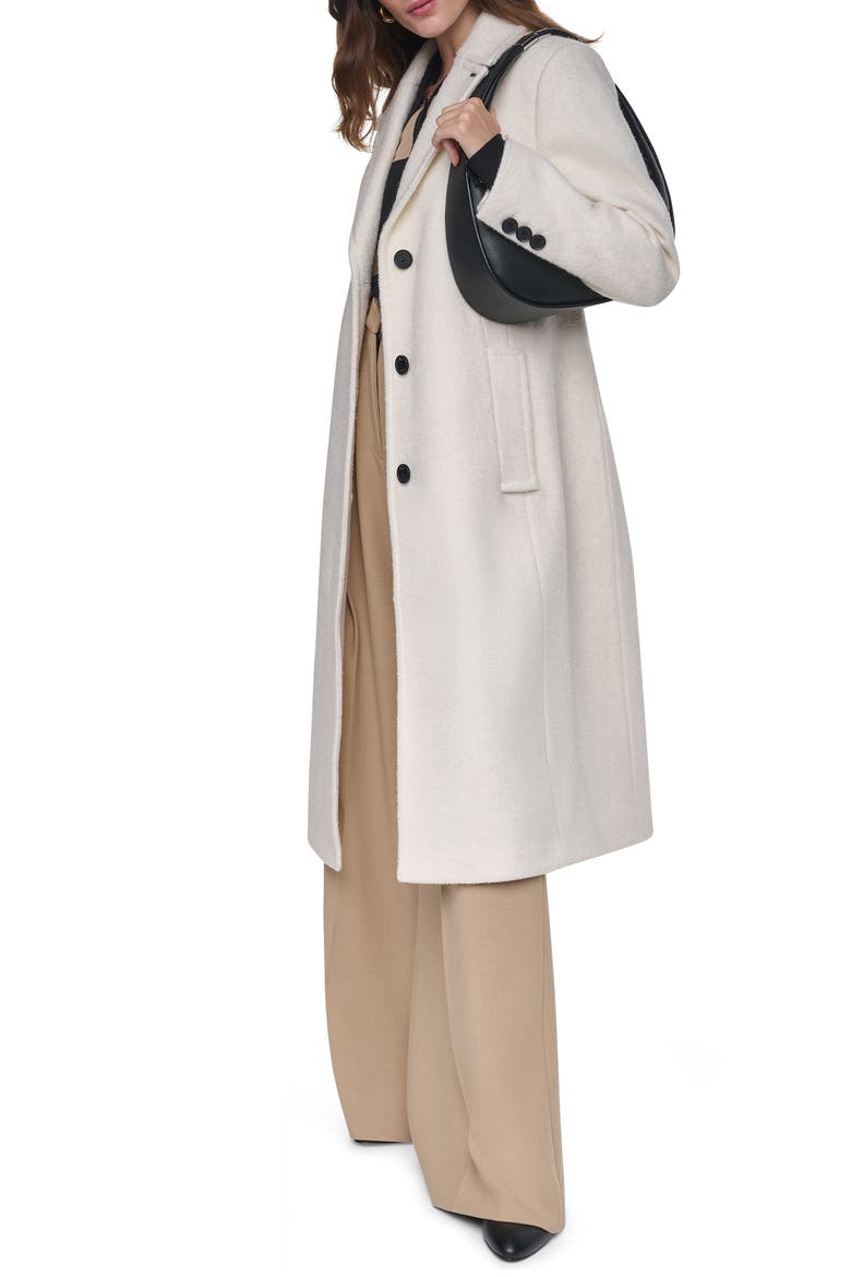 Single Breasted Bouclé Wool Blend Coat, Alternate, color, PEARL