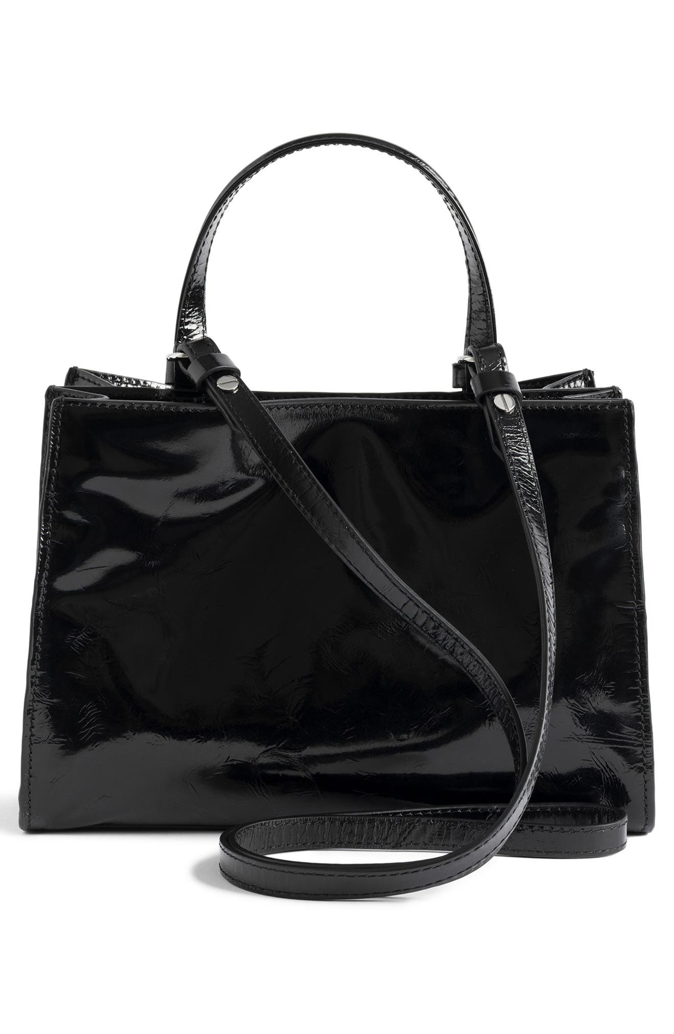 Zadig & Voltaire Jack Patent Leather Shoulder Bag, Alternate, color, Black
