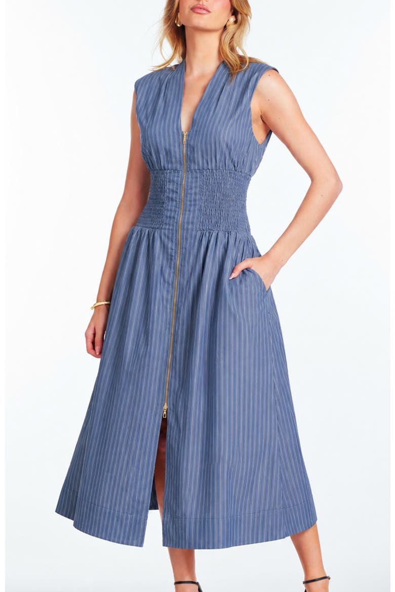 Skye Zip Front Midi Dress, Main, color, Blue Stripe