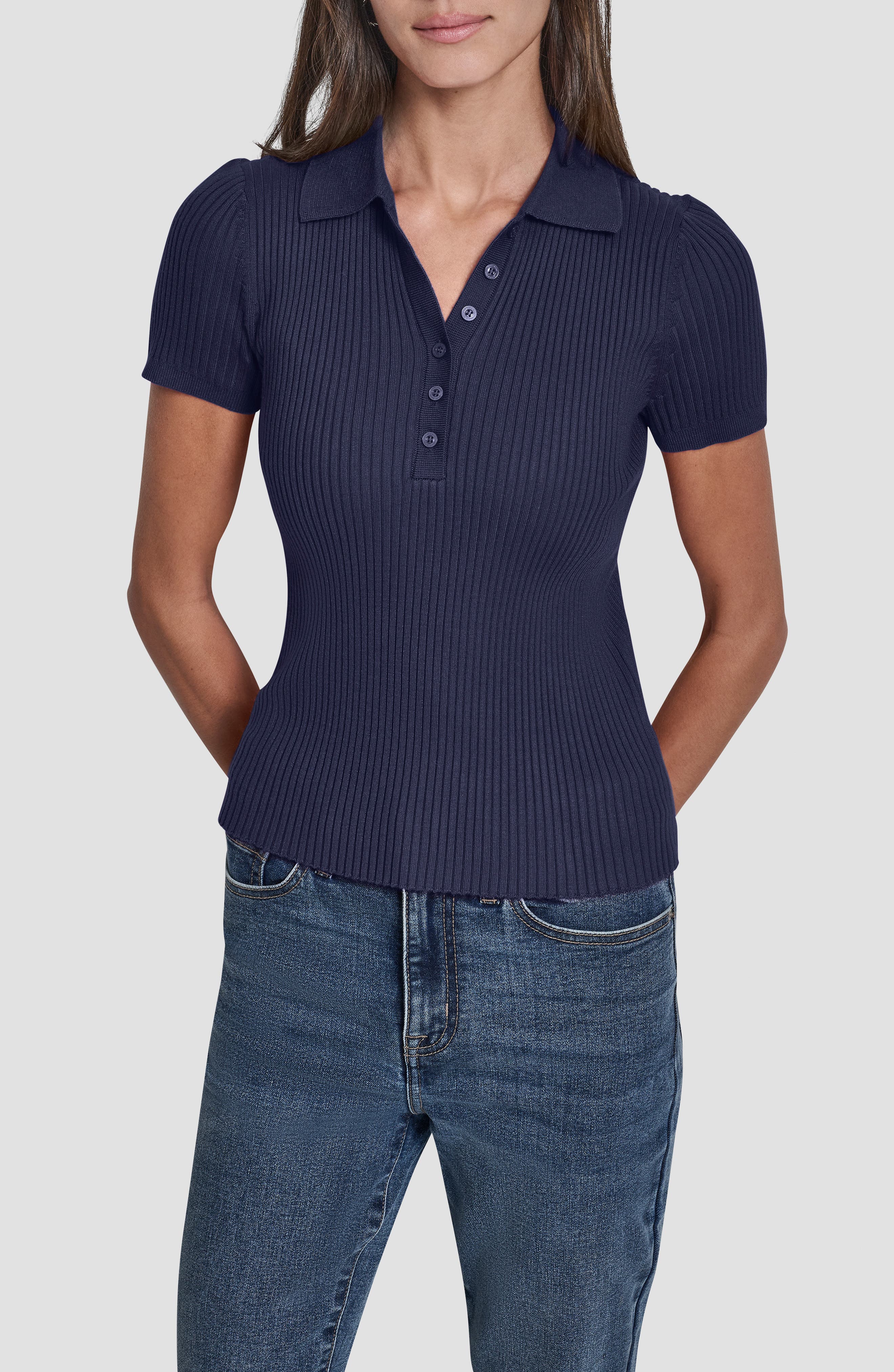 DKNY Jeans Rib Knit Polo Sweater