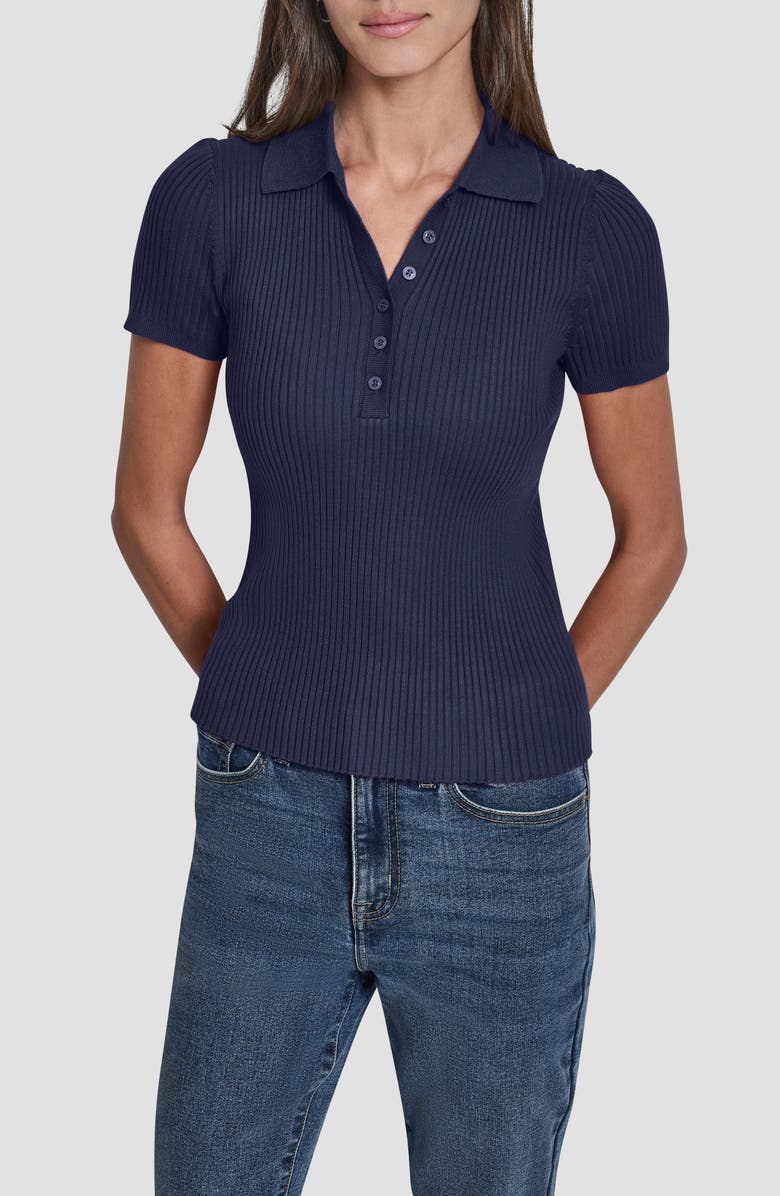 DKNY Jeans Rib Knit Polo Sweater, Main, color, Peacoat No Lurex