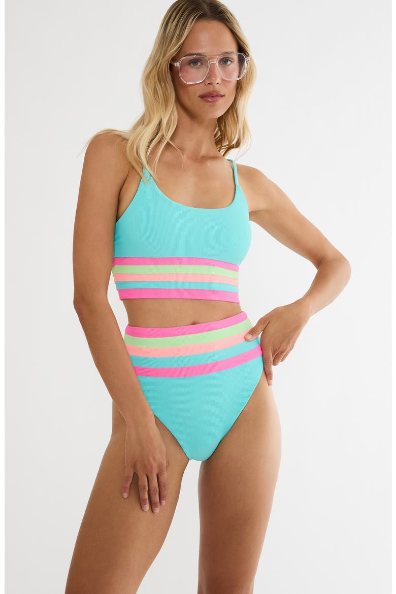 Millie Colorblock High Waist Bikini Bottoms, Alternate, color, HIBISCUS COVE COLORBLOCK