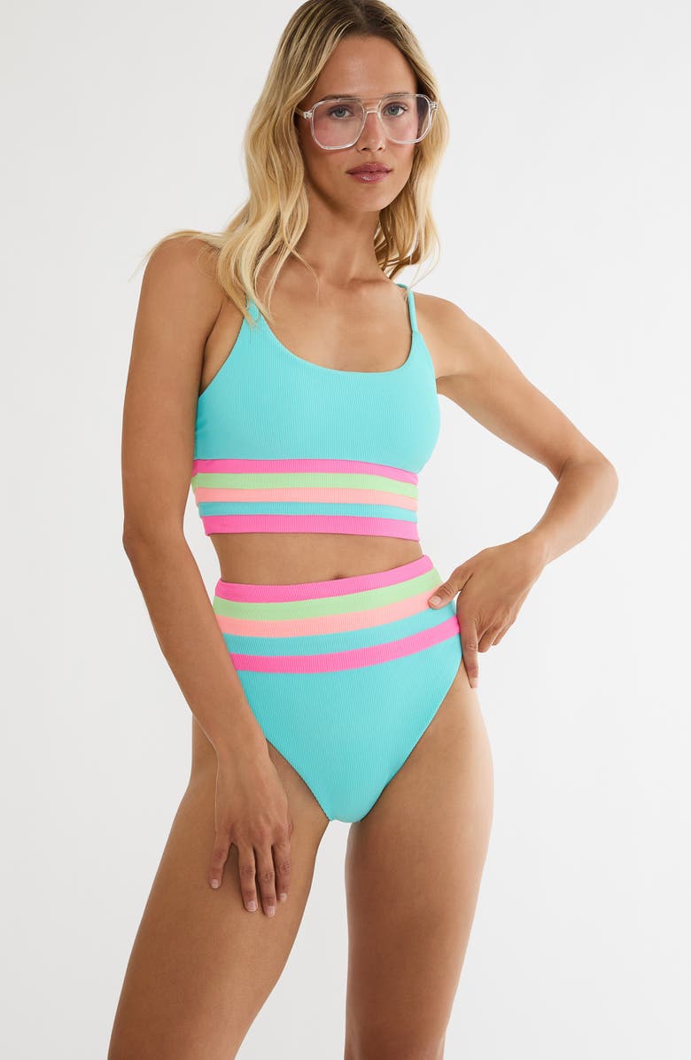 Beach Riot Millie Colorblock High Waist Bikini Bottoms, Alternate, color, Hibiscus Cove Colorblock