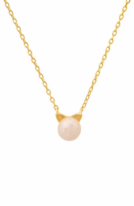 Queen Jewels Kitty Cat Imitation Pearl Pendant Necklace