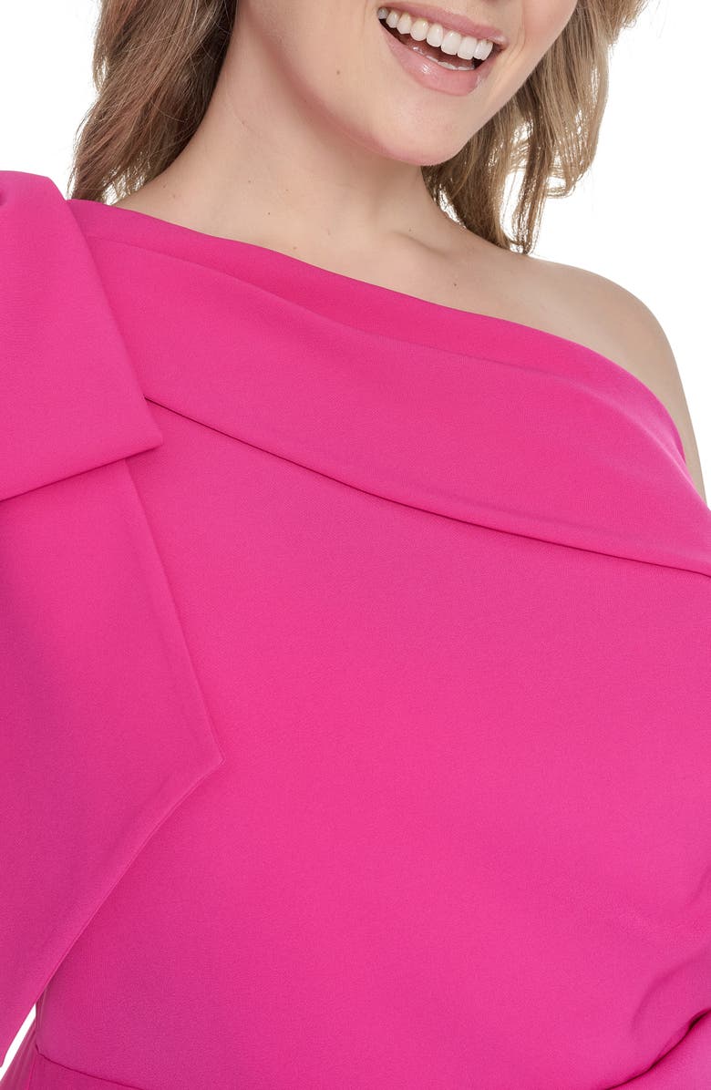 Eliza J Bow Detail One-Shoulder Gown, Alternate, color, Magenta