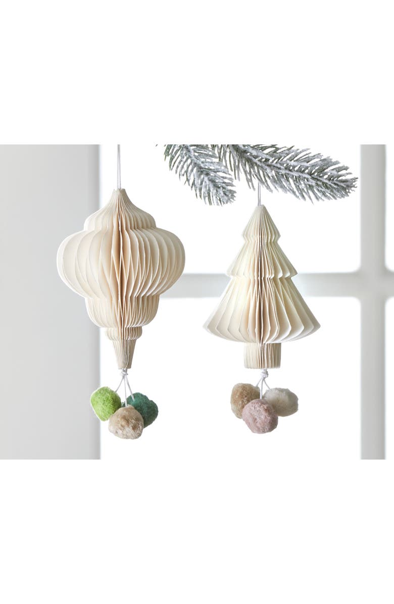 tag Pom Pom Honey Comb Ornament Natural Xmas Tree Decor, Alternate, color, Beige