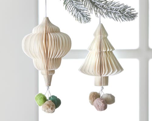 Tag Pom Pom Honey Comb Ornament Natural Xmas Tree Decor In Brown