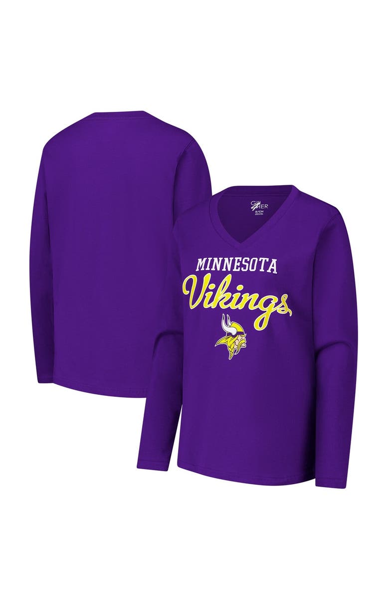 G-III 4HER BY CARL BANKS Women's G-III 4Her by Carl Banks Purple Minnesota Vikings Post Season Long Sleeve V-Neck T-Shirt, Main, color, Purple
