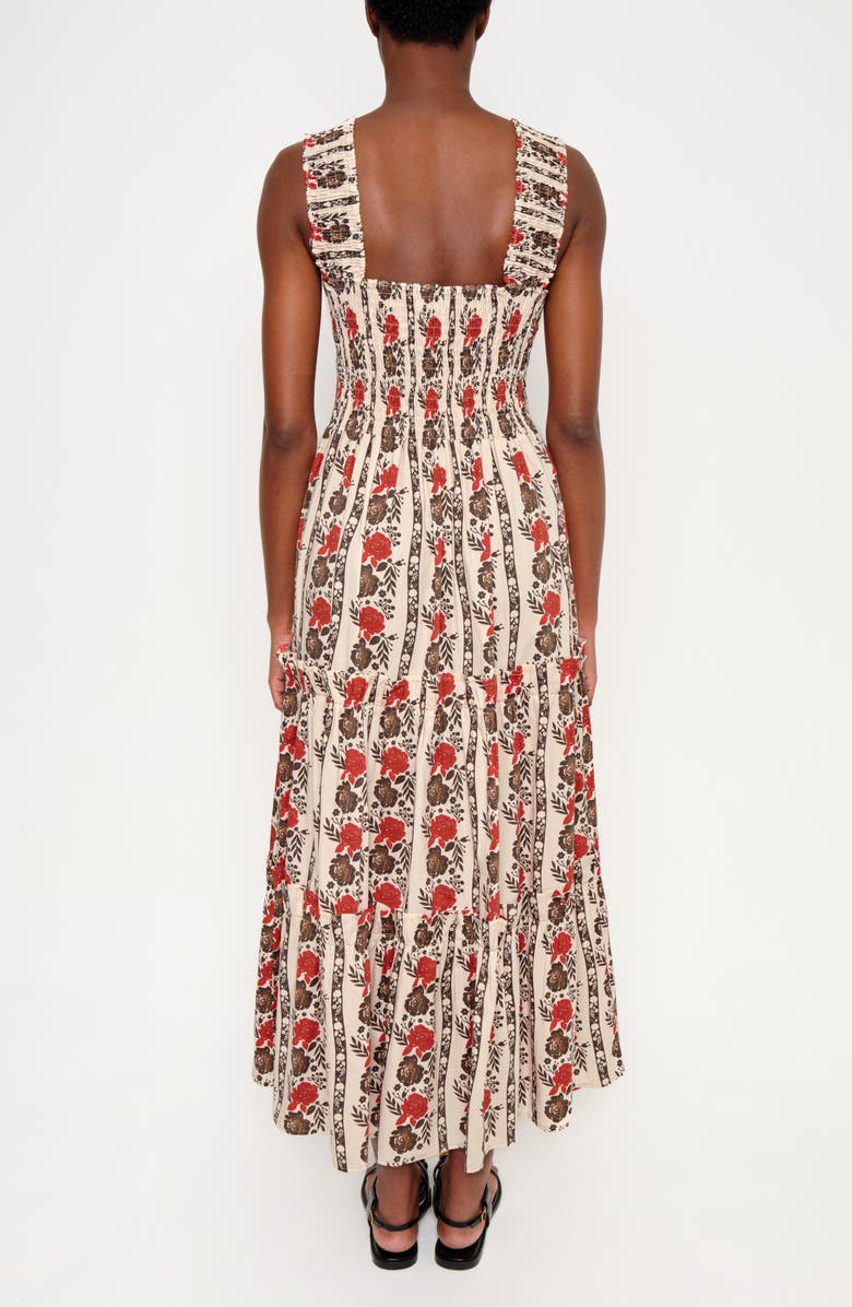 The Lulo Project New Sunset Floral Tiered Stretch Cotton Maxi Sundress, Alternate, color, Brown Laced In Bloom