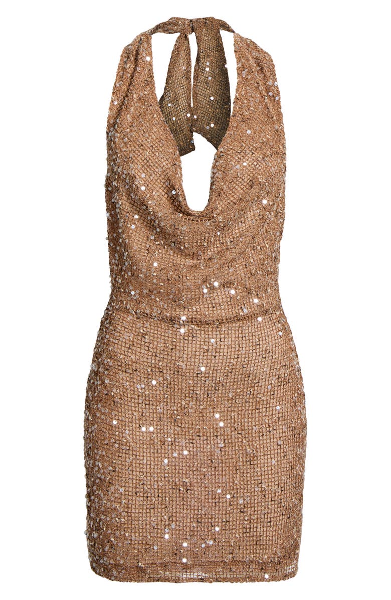 Kulani Kinis Sequin Knit Cowl Halter Minidress, Alternate, color, Esspresso Spritz