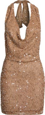 Kulani Kinis Sequin Knit Cowl Halter Minidress