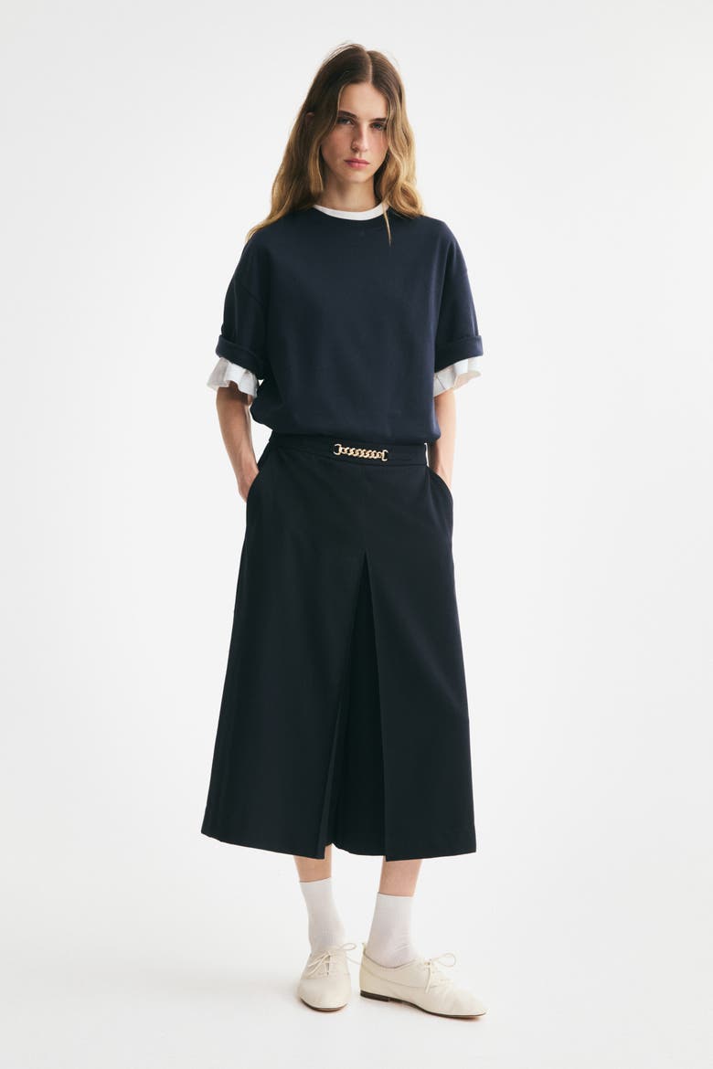 Pleat-Detail Culottes, Alternate, color, Navy blue