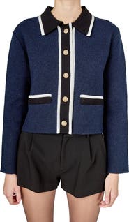 English Factory Contrast Placket Cardigan