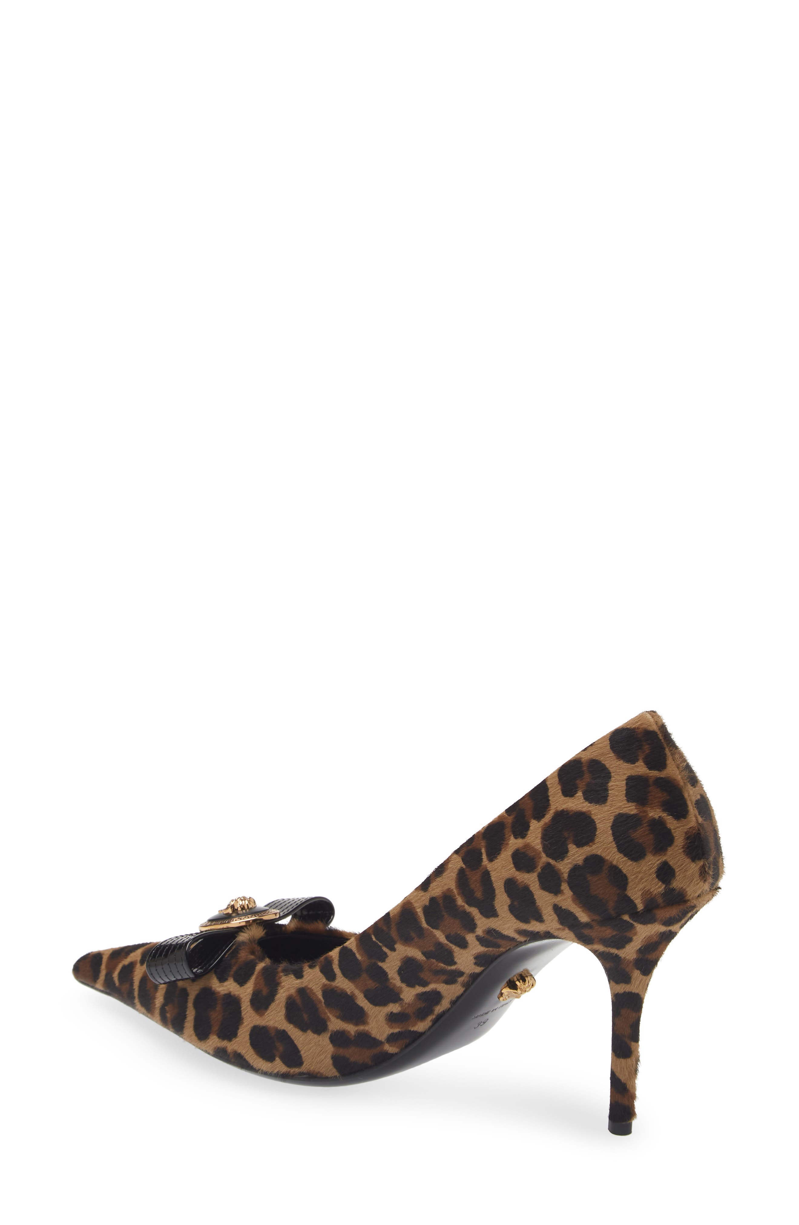 Versace Leopard Genuine Calf Hair Bow Pointed Toe Pump, Alternate, color, Brown Black Gold