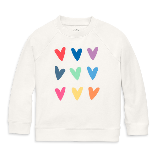 Primary Kids Rainbow Heart Sweatshirt In Ivory Stacked Hearts