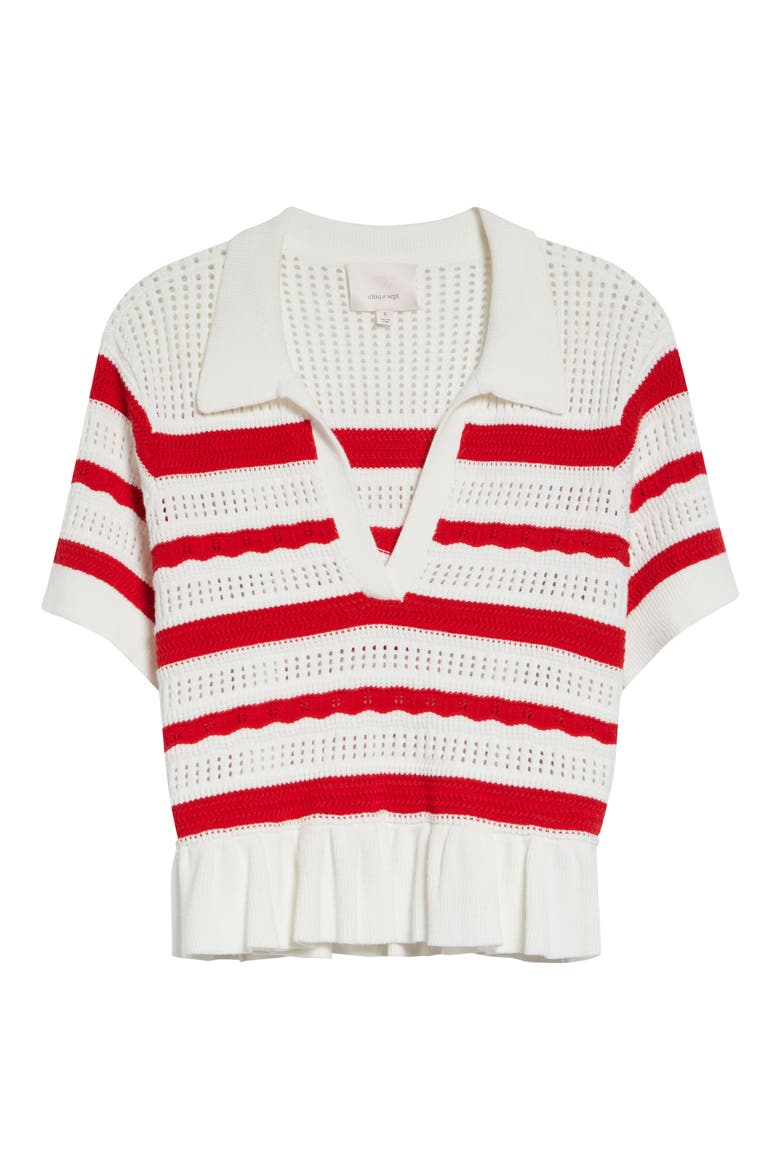 Elvire Knit Polo Pullover, Alternate, color, GOJI BERRY/ IVORY