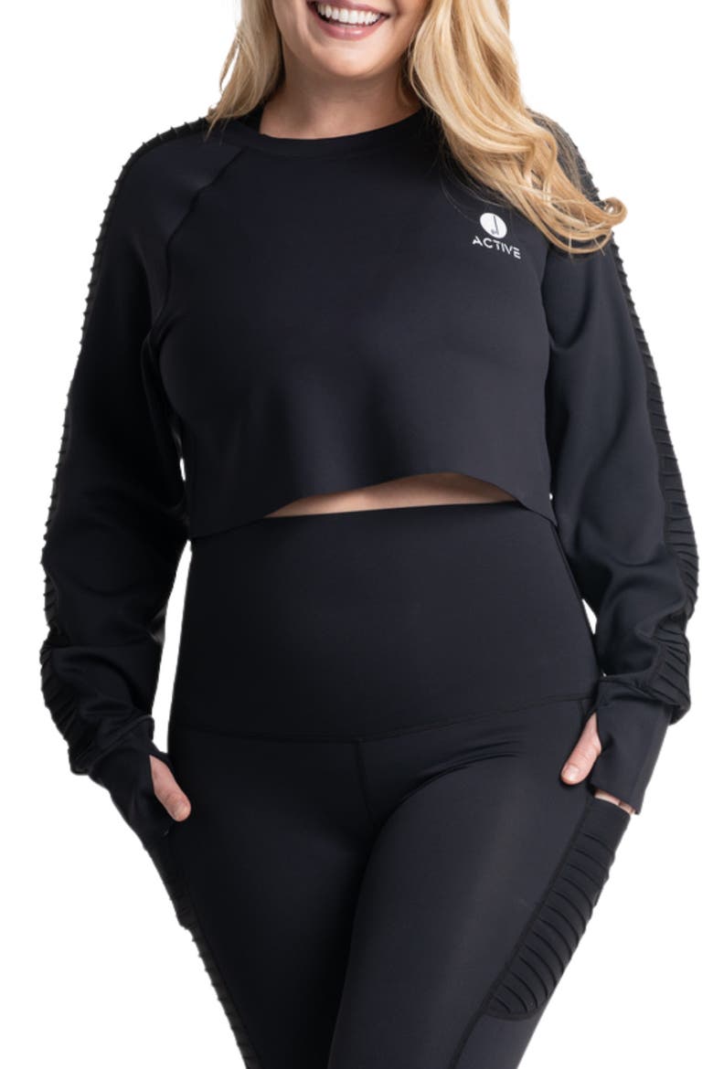 Kahina Active Crop Long Sleeve Maternity Top, Main, color, BLACK
