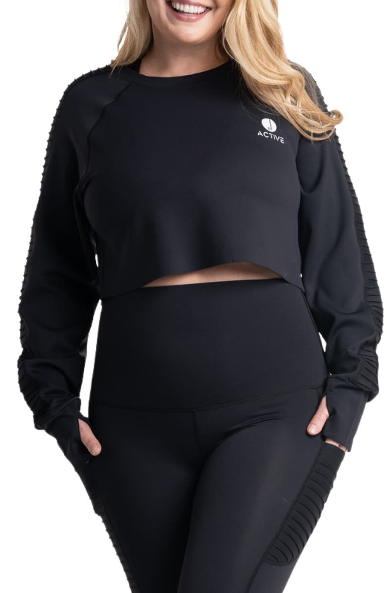 Preggo Leggings Kahina Active Crop Long Sleeve Maternity Top, Main, color, Black