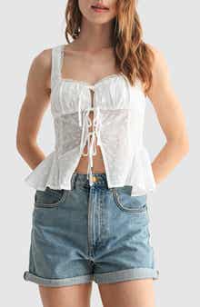 All in Favor Embroidered Split Front Cotton Camisole