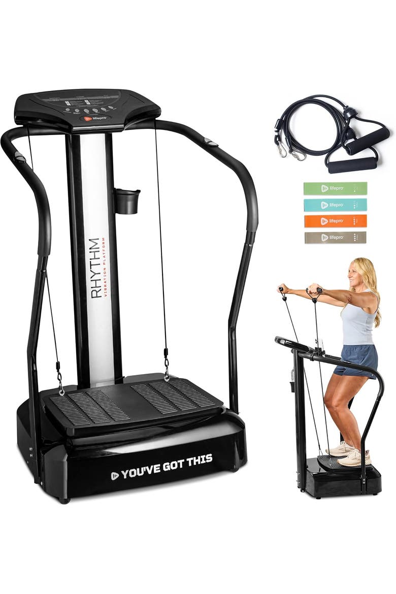 Rhythm Vibration Plate Exercise Machine with Handles & Heart Rate Monitor, Main, color, Black