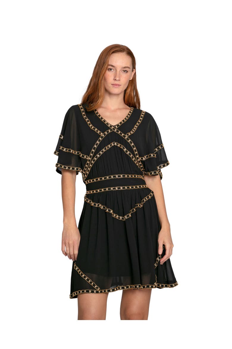 Golden Mark Beaded Trim Mini Dress, Main, color, Black