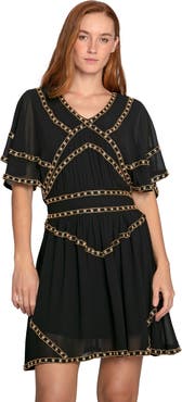 Belle & Bloom Golden Mark Beaded Trim Mini Dress