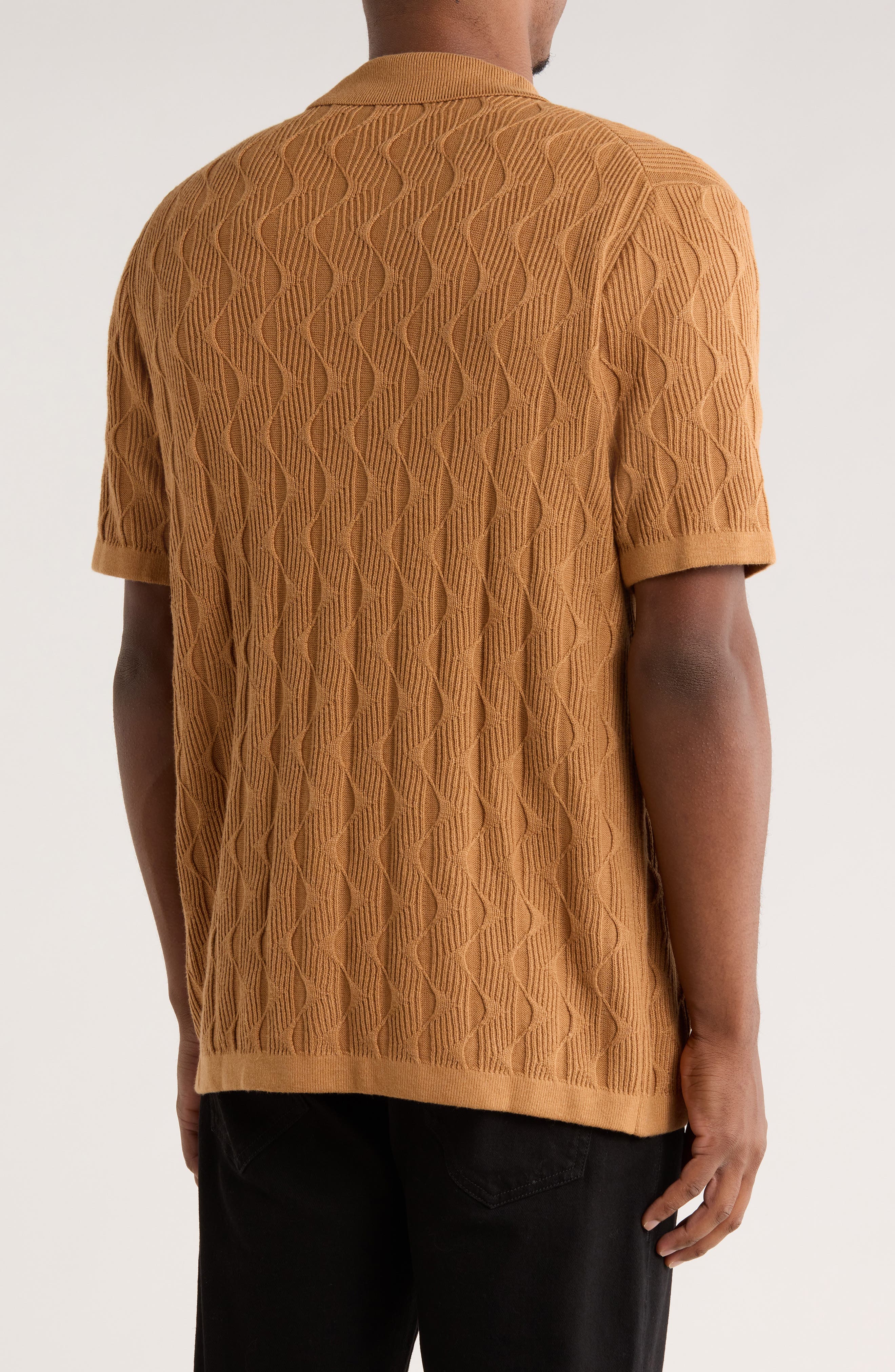 Textured Short Sleeve Button-Up Polo - image 4