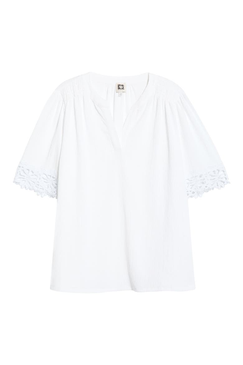 Crepe Lace Trim Top, Alternate, color, CRISP WHITE
