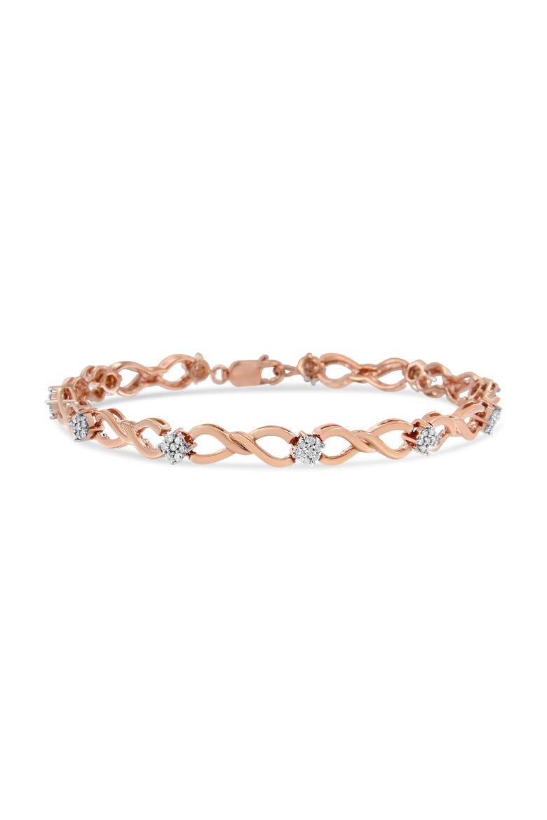 10K Rose Gold Plated Silver 1/2 Cttw Diamond Infinity Link Tennis Bracelet, Main, color, Pink