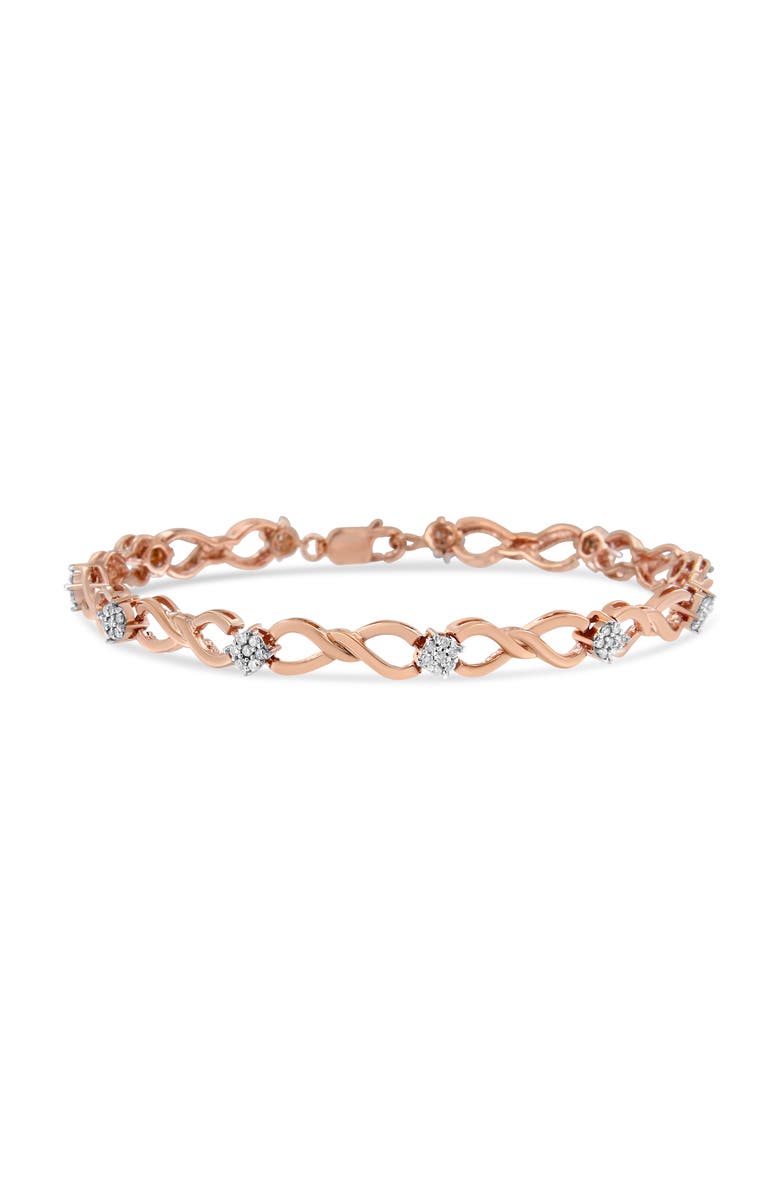 Haus of Brilliance 10K Rose Gold 1/2 cttw Diamond Cluster and Infinity Weave Link Bracelet, Main, color, Pink