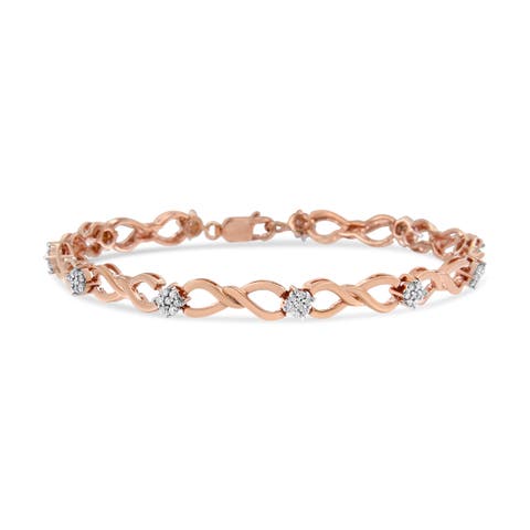 10K Rose Gold 1/2 cttw Diamond Cluster and Infinity Weave Link Bracelet