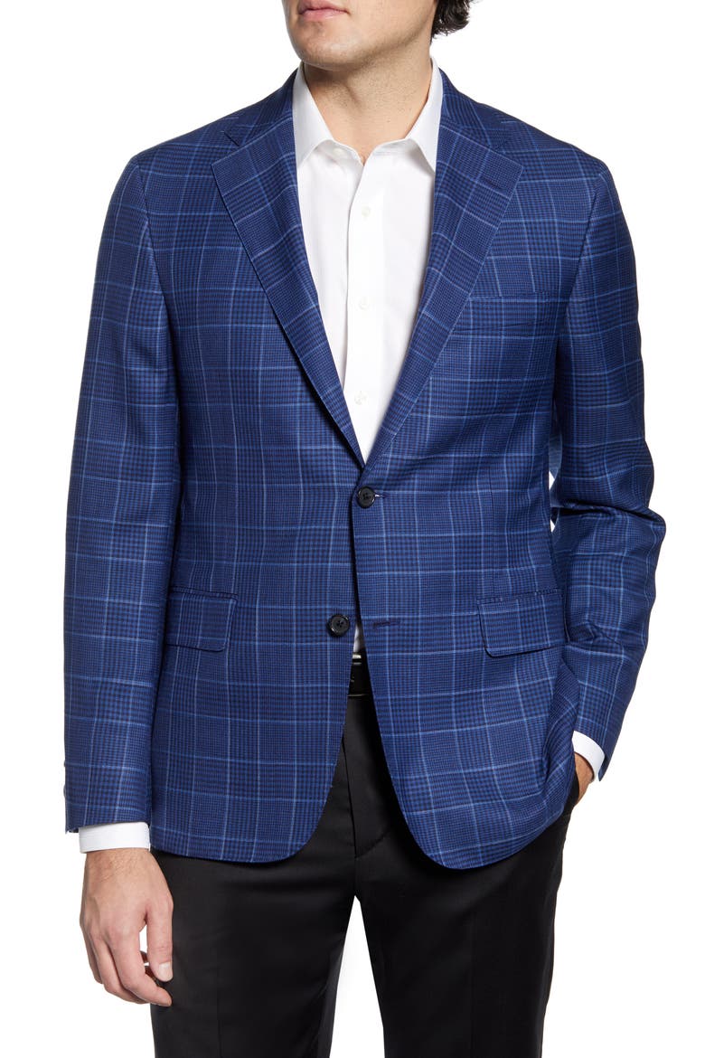 Classic Fit Plaid Wool & Silk Sport Coat, Main, color, MEDIUM BLUE
