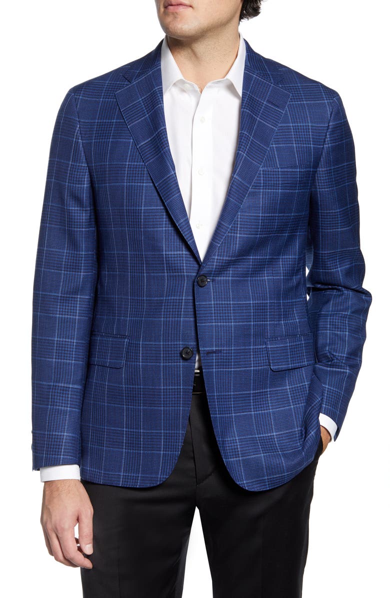 Hickey Freeman Classic Fit Plaid Wool & Silk Sport Coat, Main, color, 