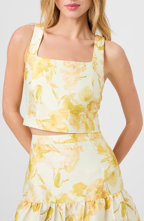 Sophie Floral Sleeveless Taffeta Crop Top