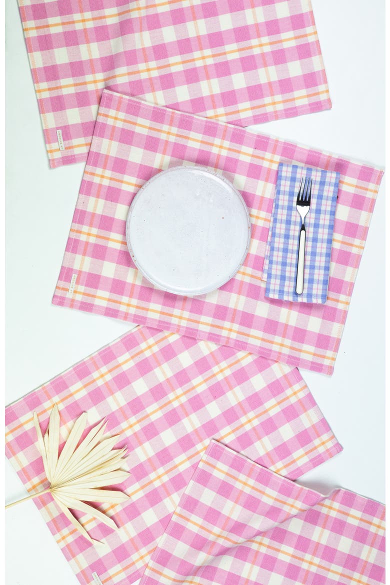 Handwoven Colorful Plaid Cotton Placemats, Set of 4, Main, color, Pink
