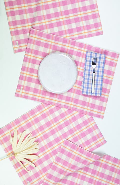 Handwoven Colorful Plaid Cotton Placemats, Set of 4