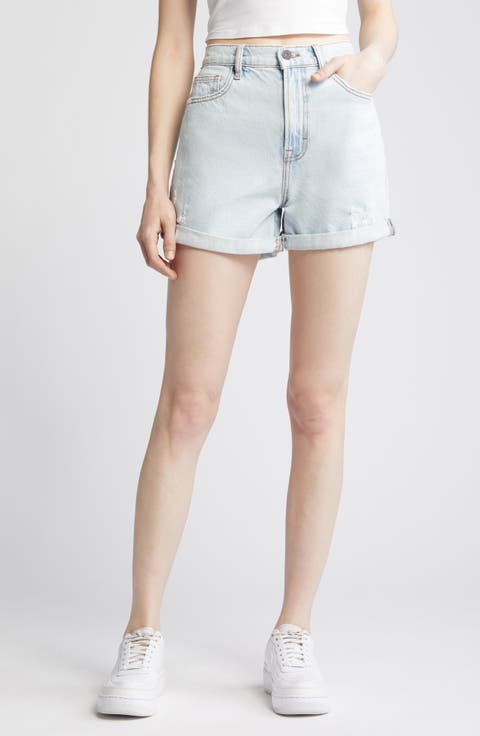 High Waist Rolled Cuff Denim Shorts