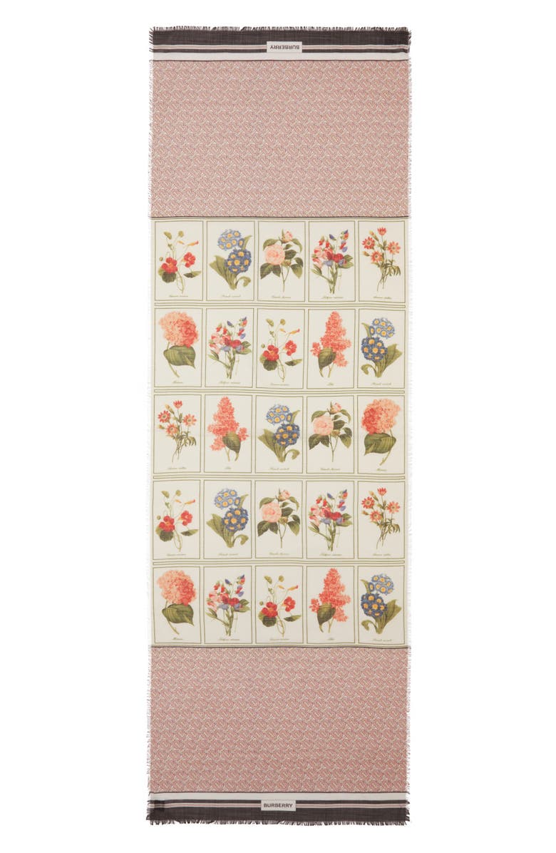 Burberry Monogram & Botanical Print Silk & Wool Scarf, Main, color, 