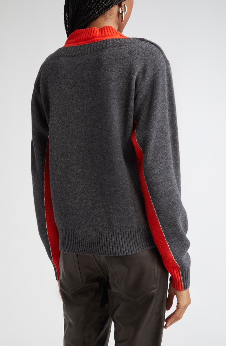 Rabanne Wool & Cashmere Layered Mock Neck Sweater, Alternate, color, Dark Grey / Red