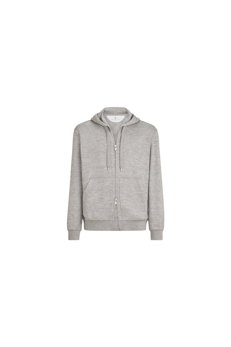 Cashmere and silk French terry hooded sweatshirt with zipper, Alternate, color, Grey