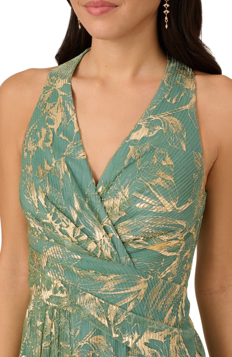 Adrianna Papell Metallic Leaf Crinkle Cocktail Dress, Alternate, color, 