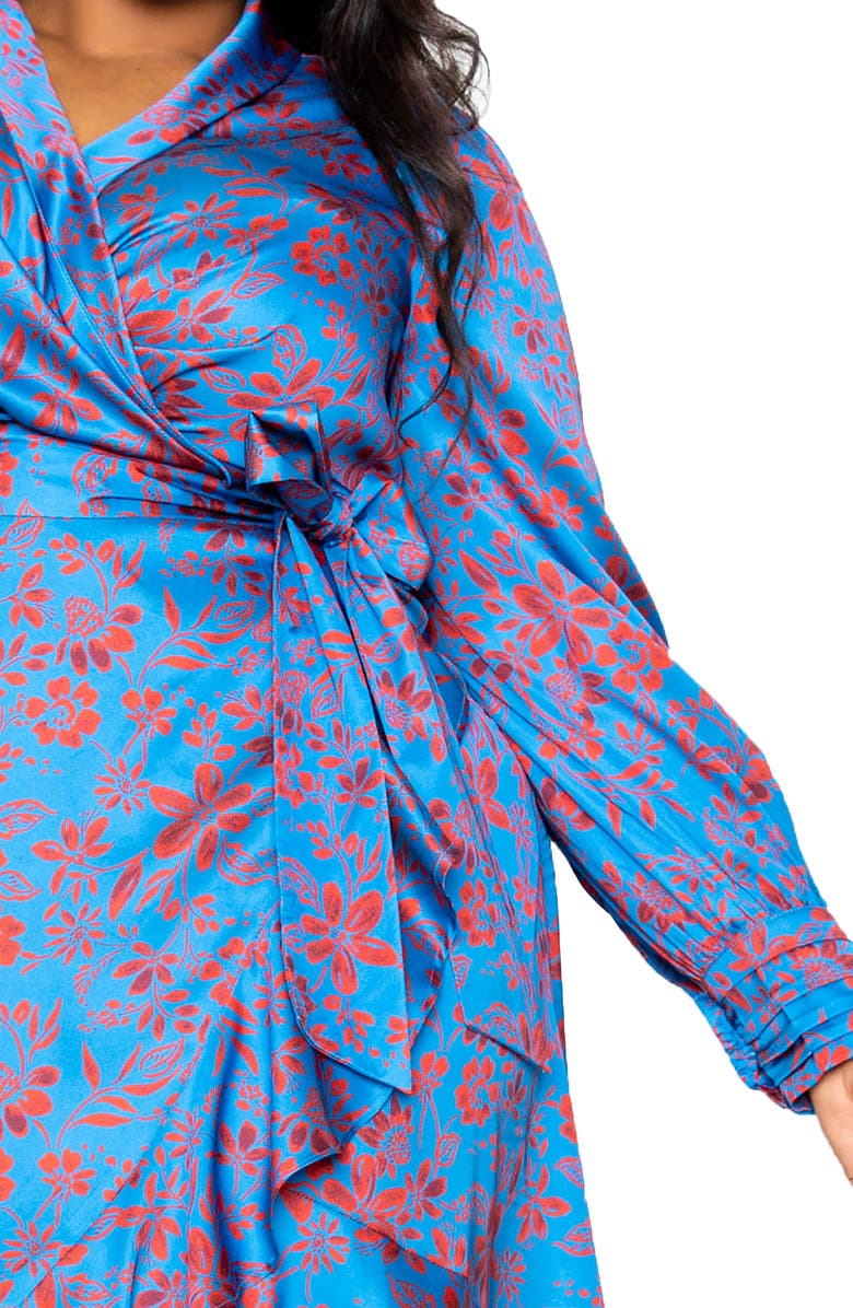 BUXOM COUTURE Floral Long Sleeve Satin Wrap Dress, Alternate, color, 