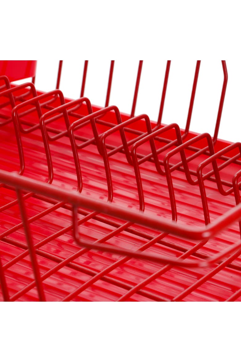 17.5 Inch Dish Rack with 14 Plate Positioners and a Detachable Utensil Holder, Alternate, color, Red