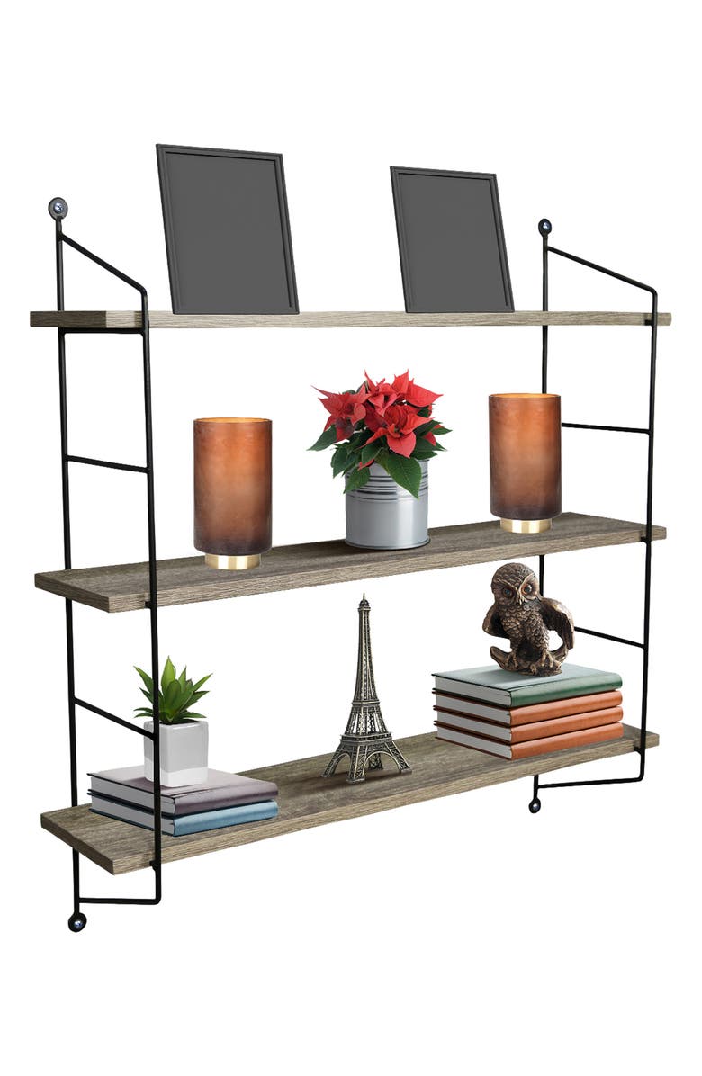 SORBUS Grey 3-Tier Floating Shelf, Alternate, color,