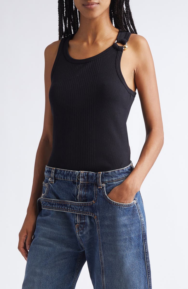 Jean Paul Gaultier Ring Detail Cotton Rib Tank, Main, color, Black