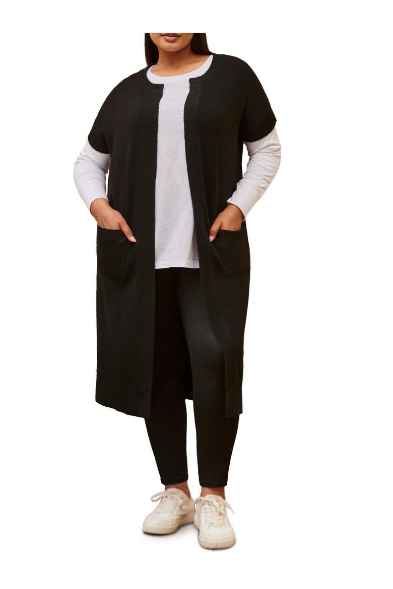 Ribbed Neck Longline Cardigan, Alternate, color, Black