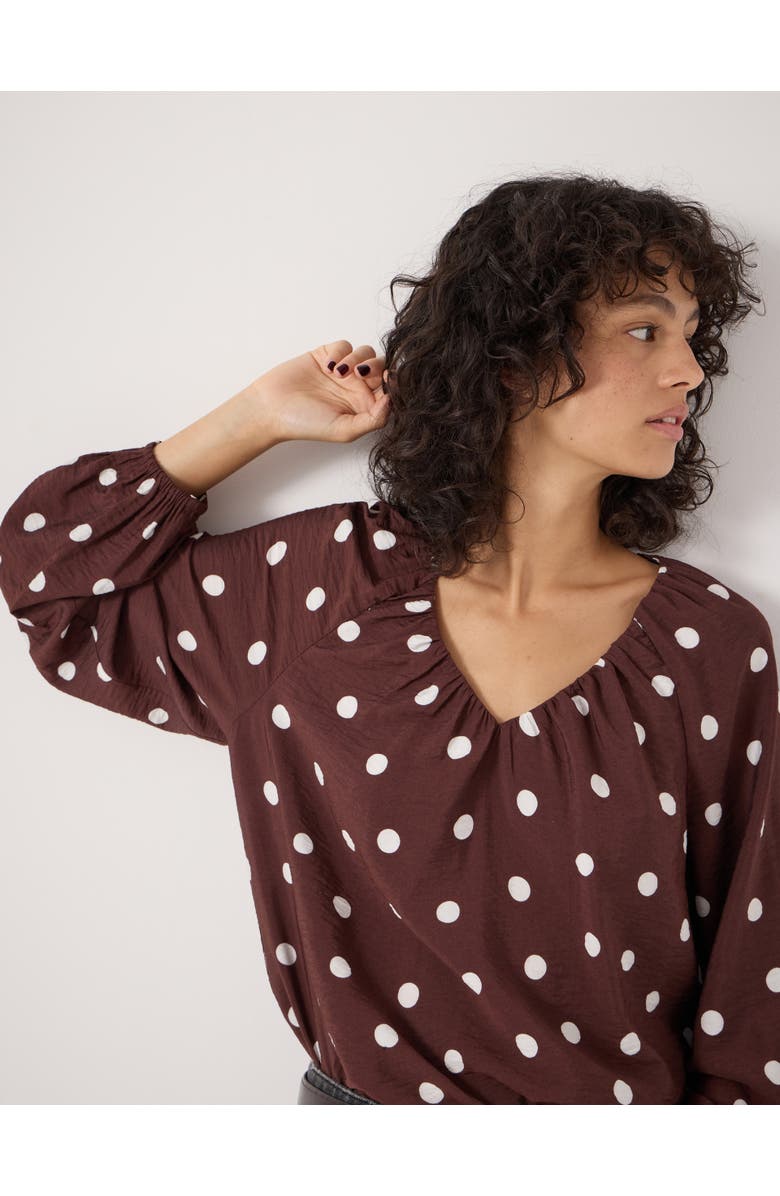 Hush Printed Airflow V Neck Blouse, Alternate, color, Polka Dot Brown
