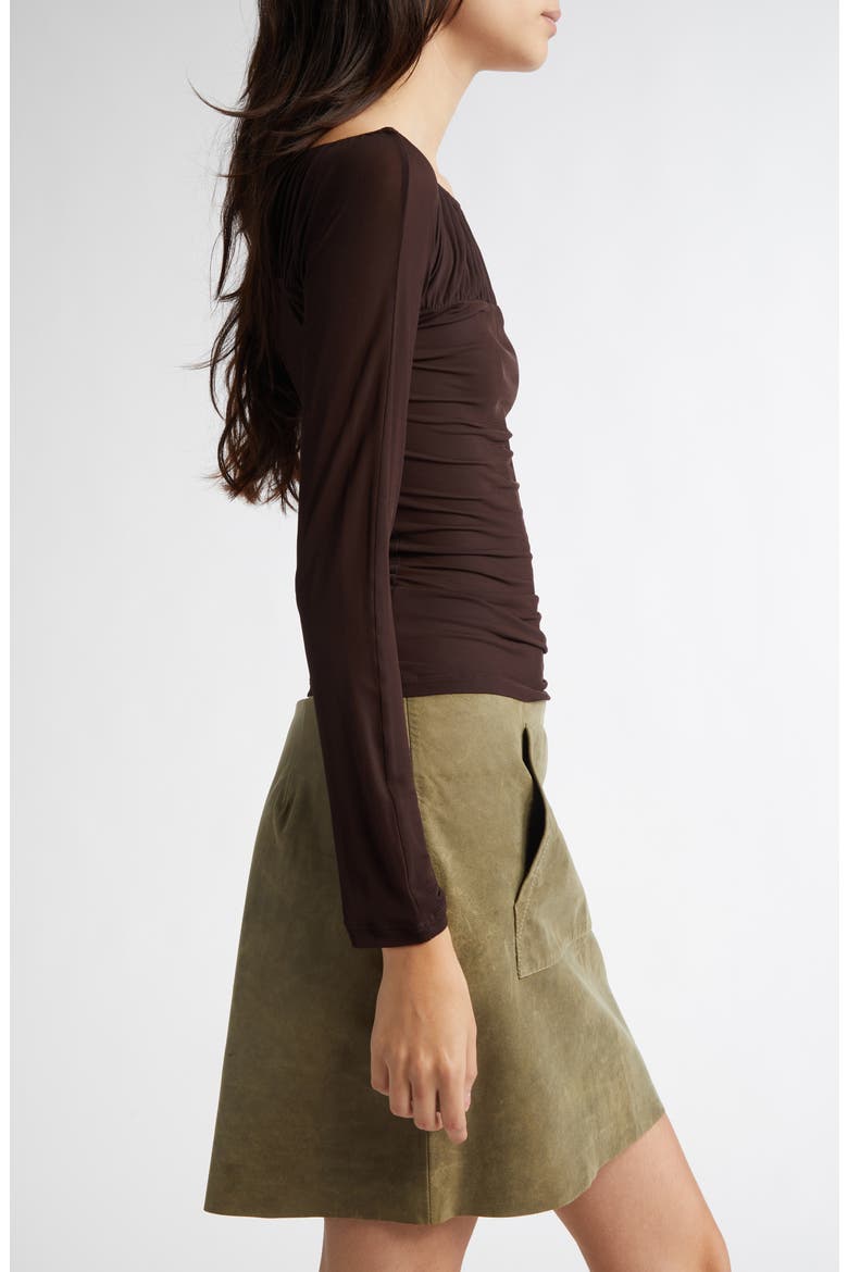 Azucar Shirred Bateau Neck Knit Top, Alternate, color, BROWN