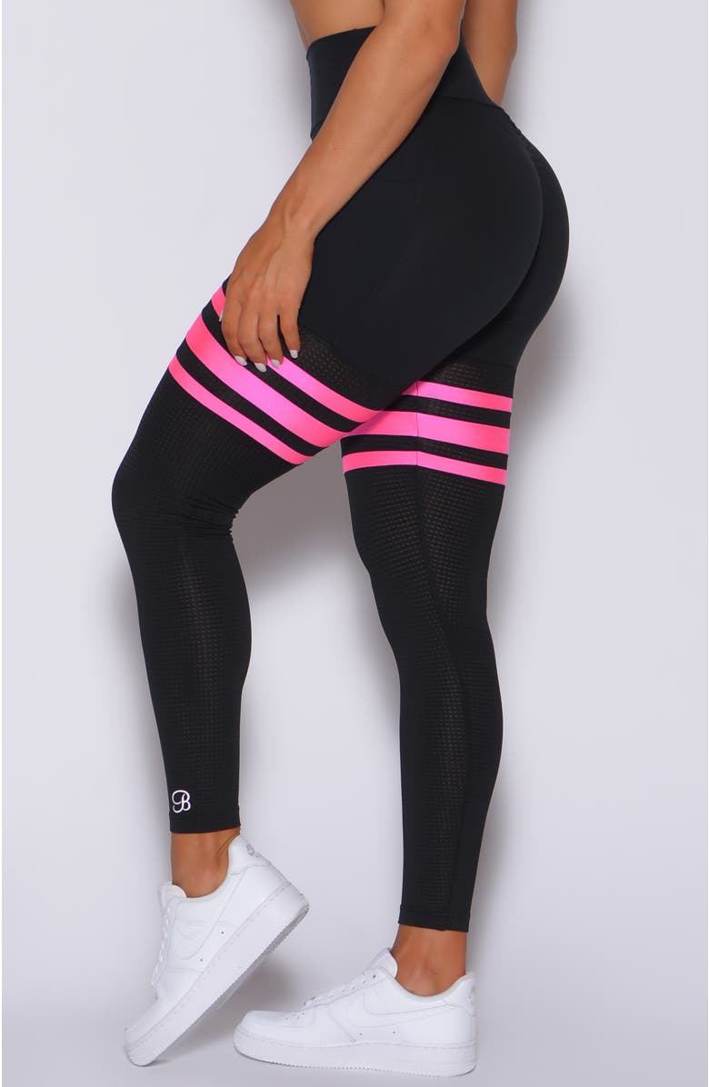 Bombshell Sportswear Scrunch Thigh Highs, Alternate, color, Black & Neon Pink